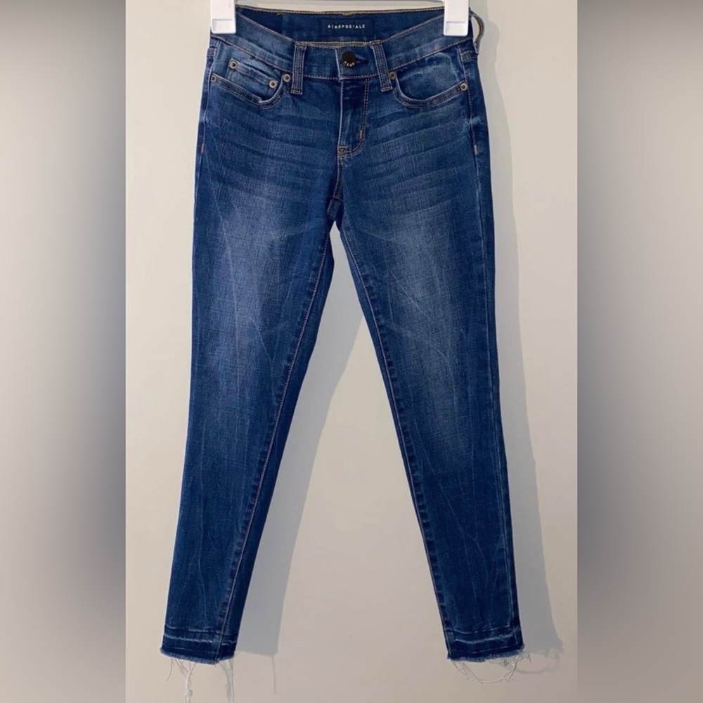 Aeropostale jeans 000 women's skinny juniors medium wash distressed jeans y2k